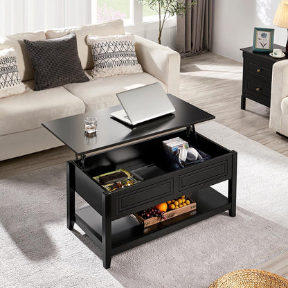 Yaheetech Lift Top Coffee Table with Hidden Compartment and Open Storage Shelf, Retro Center Coffee Table, Rising Tabletop Center Table for Living Room Reception, 37.5in, Black