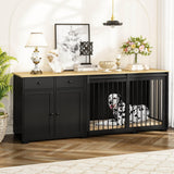 DAWNSPACES Large Dog Crate Funiture with Drawers, 78.7" Luxury Wooden Heavy Duty Dog Kennel Table Furniture with Sliding Door, Indoor Dog House TV Stand for Large Medium Breed Dogs, Black DAWNSPACES