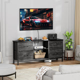 YaFiti TV Stand for Bedroom, Dresser TV Stand with 4 Fabric Drawers & Open Shelves for 50" TV, Entertainment Center with Power Outlet, Dresser for Bedroom, Living Room, Entryway, Black Wood Veins YaFiti