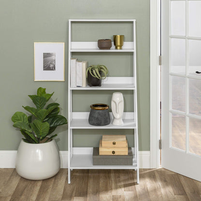 Sophisticated White 4-Shelf Ladder Bookcase by Walker Edison - WoodArtSupply