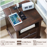 SAVOR LIFE Farmhouse Nightstand with Charging Station, Rustic Brown Nightstand,2 Drawers End Table for Living Room,Bedside Table with Open Shelf for Bed Room,Walnut SAVOR LIFE