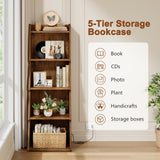 Hoctieon 5-Tier Open Bookcase and Bookshelf with LED Light, Floor Standing Display Storage Shelves, Wood Modern Display Organizer for Home Office, Living Room, Bedroom, Study, Rustic Brown Hoctieon