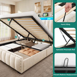 DWVO Queen Size Lift Up Storage Bed Frame with Charging Station, Velvet Upholstered Platform Bed with RGB LED Lights, Storage Headboard, Wingback Rivet Design, No Box Spring Needed, Noise-Free, Beige DWVO
