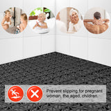 MYFAMIREA Modular Interlocking Cushion 12 Pack 11.8" x 11.8" Rubber Floor Tiles Non-Slip Splicing Drainage Mats for Deck, Pool, Outdoor Shower, Patio, Balcony, Indoor Bathroom, Kitchen, Yard (Black) MYFAMIREA
