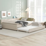 Brisca Queen Linen Upholstered Platform USB Ports and Twin Size Trundle,Modern Wooden Bed Frame w/Wood Slats Support,No Box Spring Required,for Dormitory,Apartment,Beige Brisca