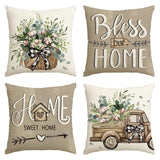 AVOIN colorlife Bless Our Home Farmhouse Eucalyptus Leaves Throw Pillow Covers, 18 x 18 Inch Truck Home Sweet Home Cushion Case Decorations Set of 4 AVOIN colorlife