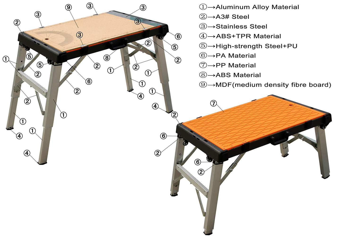 4 in 1 Multi-Function Portable Folding Work Bench-Workbench/Scaffold Platform/Creeper Carrier/Hand Truck - WoodArtSupply