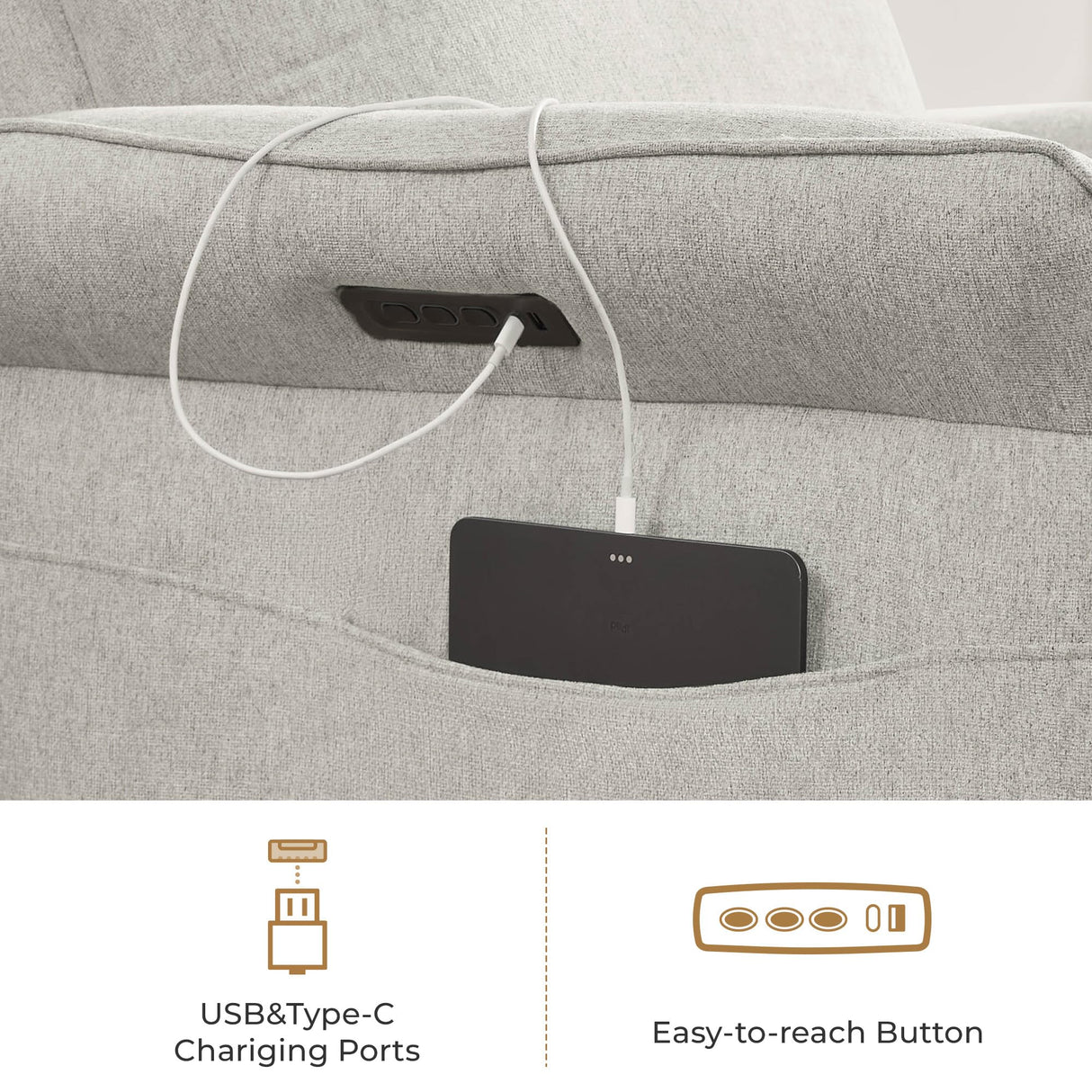 CHITA Power Recliner Chair, Electric Triple-Motor Swivel Glider Nursery Rocking Chair with Adjustable Power Headrest and Lumbar Support, Solid Wood Base, Crockery Grey CHITA