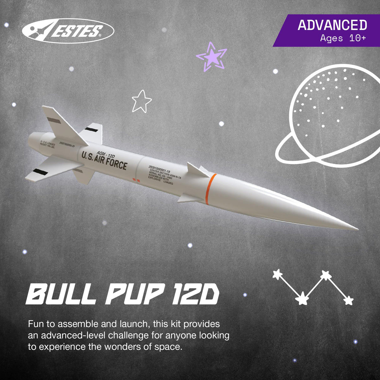 Estes 7000 Bull Pup 12D Rocket-Building Kit, Advanced Flying-Rocket-Model Kit for Ages 10+ Estes