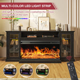 oneinmil 36 Inch 3-Sided Glass Fireplace TV Stand for TVs up to 80", Rustic Media Entertainment Center Console Table with Glass Door Closed Storage, Set of TV Table, Black oneinmil