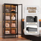 Glass Display Cabinet with LED Lights, Black Curio Glass Showcase, 66" Tall Metal Storage Cabinet with Doors and Adjustable Shelves, 3 Color Lighted Display Case for Living Room, Home Office, Pantry MetalMax