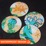 Ocean Diamond Art Coasters Kit for Adults, 8PCS DIY Diamond Painting Coaster Crafts with Holder, Mosaic Gem Art Craft Kits, Diamond Dotz Painting Accessories, Arts and Crafts Gift for Women & Teens Asbondy
