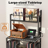 EasyCom Record Player Stand with Vinyl Storage, Turntable Stand Holds Up to 300 Albums, Large Record Player Table with Charge Station, Vinyl Record Stand for Living Room Bedroom, Black EasyCom