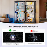 Dystler Display Cabinet with Glass Doors, 71'' Tall Curio Cabinet with RGB Lights for Collectibles, LED Display Case with Removable Shelf for Book/Medal/Figure, Black Dystler