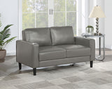 Coaster Home Furnishings - Ruth - Faux Leather - Upholstered Loveseat with Track Arms, Foam-Filled Cushions, and Straight Tapered Legs - Living Room - Gray - 508366 Coaster Fine Furniture