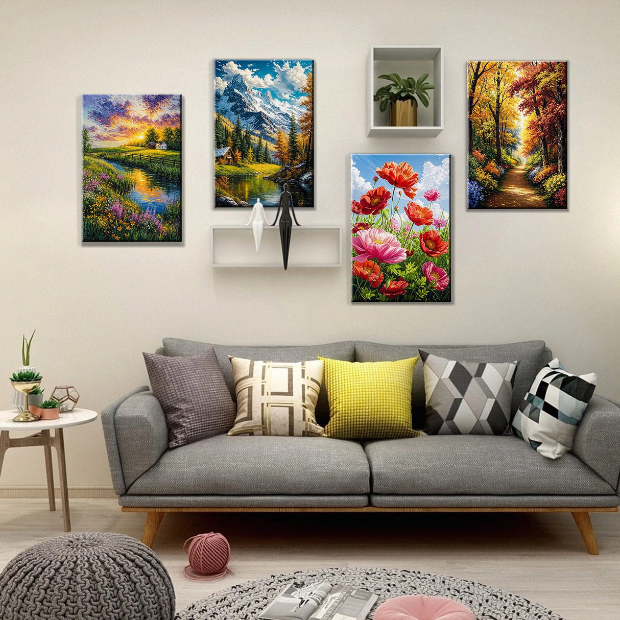 JOOZ 4 Pack Paint by Numbers Kit for Adults with Frame Landscape Paint by Number with Easel Flowers Adult Paint by Number Kit DIY Mountain Oil Painting Kits for Home Wall Decor 8x12 Inch JOOZ