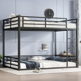 Queen Over Queen Floor Bunk Beds for Kids/Adults,Heavy Duty Metal Kids Bunk Beds Queen Size,Noise Reduced Structure,Black Bellemave