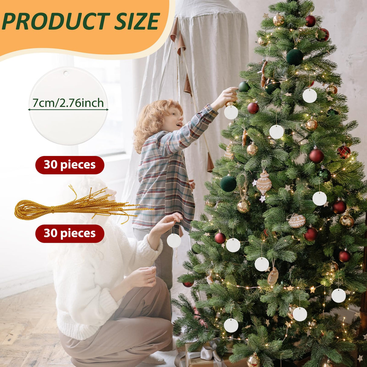 ZYNERY 30Pcs Sublimation Ceramic Ornaments, Sublimation Ornament Blanks, Ornaments for Crafts, DIY Christmas Ornaments, White Christmas Ornaments, Sublimation Blanks Products Bulk Personalized Gift ZYNERY