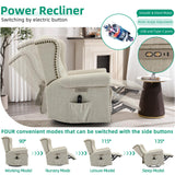 VIVIJASON Power Swivel Rocking Recliner Chair with Massage & Heat, Electric Rocker Nursery Glider Chair, Wingback Tufted Upholstered Recliner W/Type-C & USB Ports for Living Room, Bedroom, Beige VIVIJASON