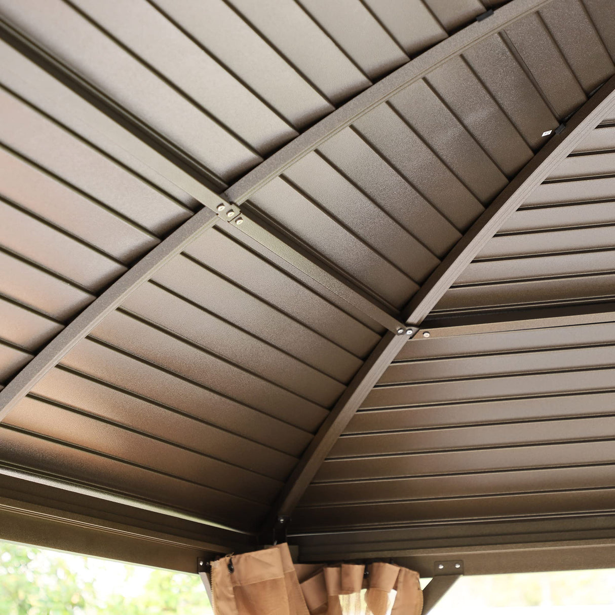 Outsunny 10' x 13' Hardtop Gazebo Canopy with Galvanized Steel Roof, Aluminum Outdoor Pavilion Gazebo with Top Hook, Netting, and Curtains for Patio, Garden, Backyard, Deck, Brown Outsunny