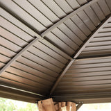 Outsunny 10' x 13' Hardtop Gazebo Canopy with Galvanized Steel Roof, Aluminum Outdoor Pavilion Gazebo with Top Hook, Netting, and Curtains for Patio, Garden, Backyard, Deck, Brown Outsunny