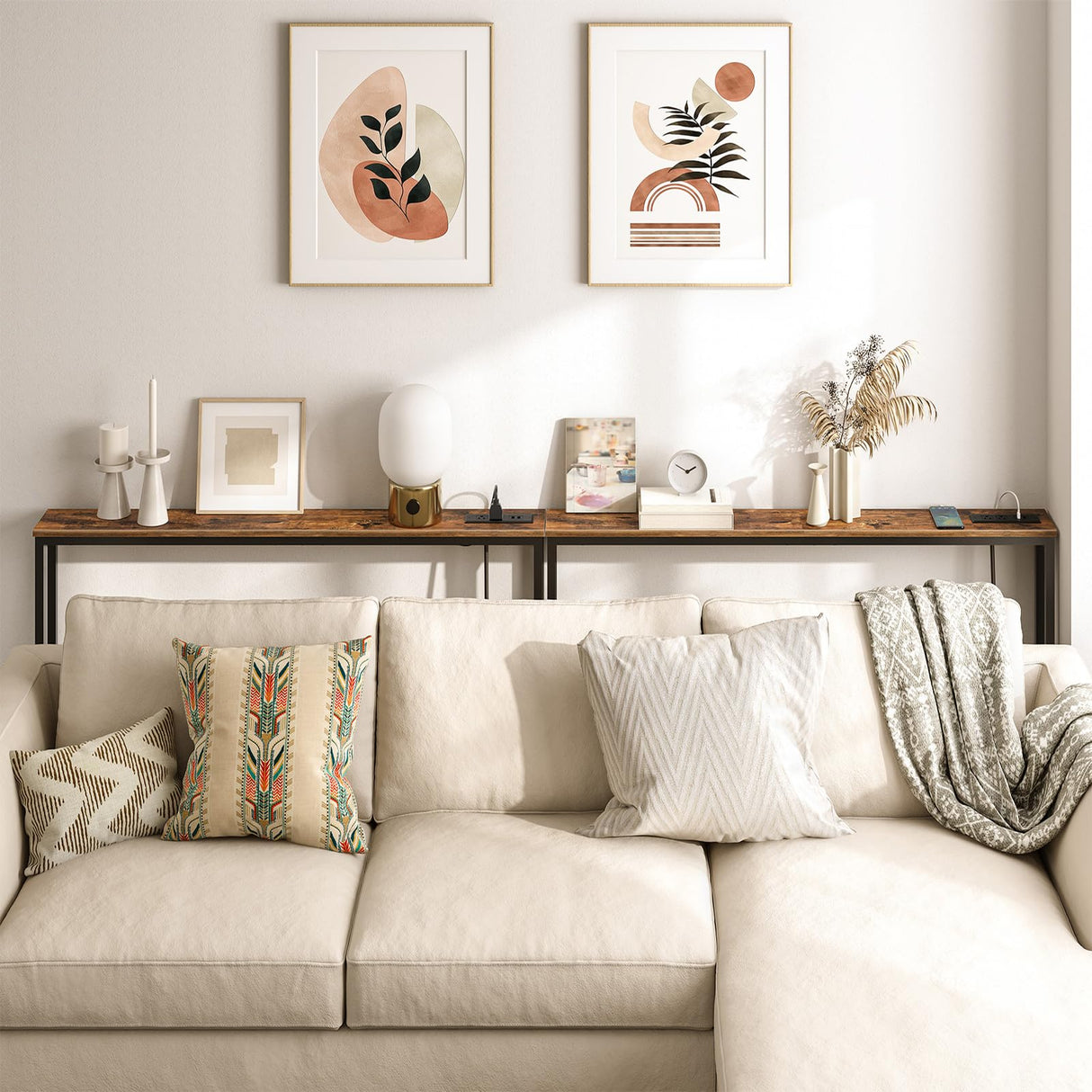 HOOBRO 39.4" Skinny Console Table with Power Outlets, 5.9" Behind Couch Table with Charging Station, Narrow Sofa Table, Long and Thin Table for Entryway, Living Room, Rustic Brown BF51UXG01 HOOBRO