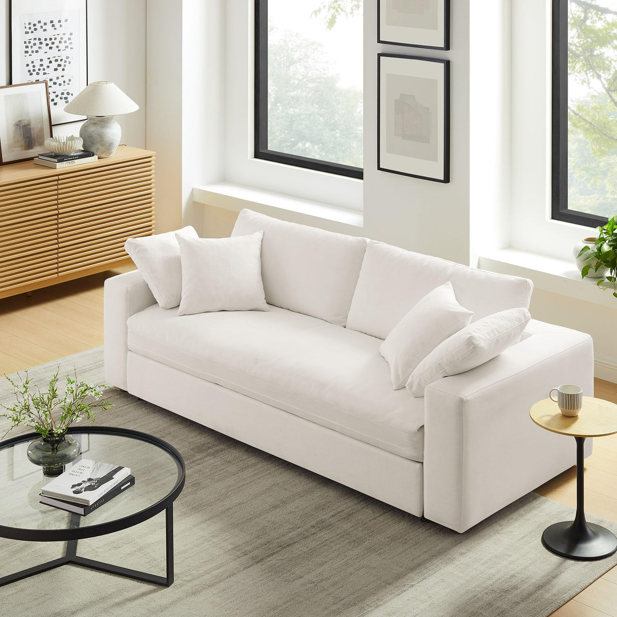 Modway Commix Down Filled Fabric Sleeper Sofa in Pure White Modway