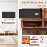 HOMEBROS Key Holder Wall Mount, Wooden Key Mail Holder with Chalkboard Mirror Greeting Cards Mail Key Organizer Storage Key Rack Shelf with 8 Key Hooks for Entryway Hallway Doorway HOMEBROS