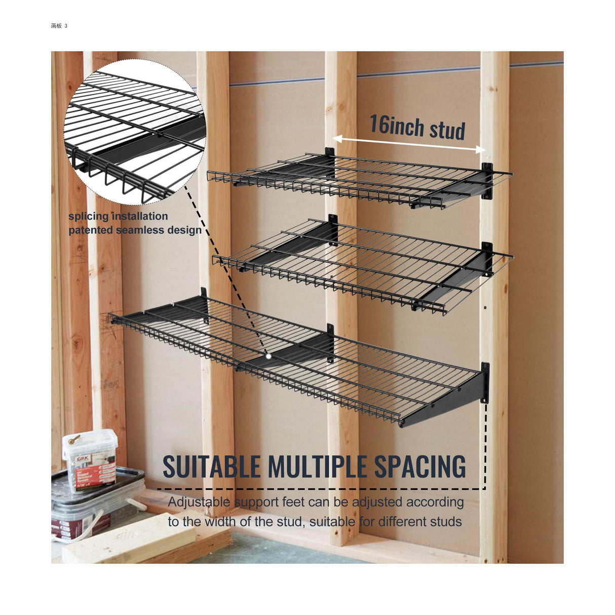 Aking Ace 2 Pack Garage Wall Mounted Shelf, 23.6" x 11.4" Heavy Duty Wall Storage Shelves for Garage, Workshop, Laundry Room and Kitchen, Max Load 50 lbs (Black,2 Pack) Aking Ace