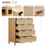 LEVNARY 4 Drawer Dresser for Bedroom, Rattan Dresser Drawers Storage Cane Cabinet, Wooden Chest of Drawers for Bedroom, Entryway, Living Room (1, Natural) LEVNARY