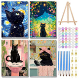 4 Pack Paint by Numbers Kit for Adults with Wooden Frames, Cat Paint by Number for Adults Beginners, Black Cat Paint by Numbers on Canvas Acrylic for Home Wall Art Decor 7.8x11.8Inch Mandun