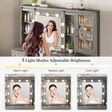 EnHomee 47.2"W Farmhouse Vanity Makeup Vanity Desk with Mirror and Lights,Vanity Table with 4 Drawers & Shelves Big Makeup Desk with Charging Station for Bedroom, Dark Rustic Oak (Stool not Included) EnHomee