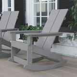Flash Furniture Finn Modern Commercial Grade Poly Resin Wood Adirondack Rocking Chair - All Weather Gray Polystyrene - Dual Slat Back - Stainless Steel Hardware Flash Furniture