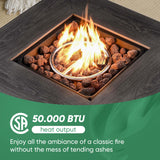 Belord 5 Pieces Patio Wicker Furniture Set - 4 Outdoor Swivel Rocker Glider Chairs with Propane Fire Pit Table, Warm Patio Conversation Set Beige Cushion Perfect for Casual Gathering Belord