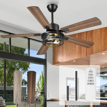 TENGXIN 52 Inch Farmhouse Ceiling Fan - Industrial Ceiling Fans with Light and Remote Control,Matte Black Ceiling Fan with 5 Reversible Blades,TXCF-BK001