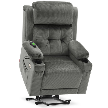 MCombo Large Triple Motor Power Lift Recliner Chair with Massage and Heat for Elderly People, Adjustable Headrest, Infinite Position, USB Ports, Fabric 7662 (Grey, Large) MCombo
