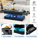 Verano Garden Modern High Gloss LED Coffee Table with Storage, 2-Tier Center Table with Open Display Shelf & 2 Sliding Drawers, Rectangle Coffee Tables for Living Room, Bedroom Verano Garden