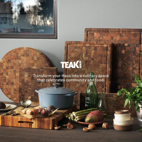 Teakhaus Butcher Block Cutting Board - Large Wooden Cutting Board - Teak End Grain Wood - Knife Friendly - FSC Certified Teakhaus