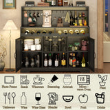 Loomie Wine Bar Cabinet with LED Light, Liquor Cabinet with Glass Holder, Coffee Bar Cabinet for Liquor, Storage Buffet Cabinet with Wine Racks, Wine Cabinet with Mesh Door (Black) Loomie