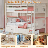 FUQARHY Bunk Bed Twin Over Twin with Storage Drawers, White Convertible Wooden Twin Bunk Beds with Sturdy Stairs and Safety Guardrail, No Box Spring Needed (White) FUQARHY
