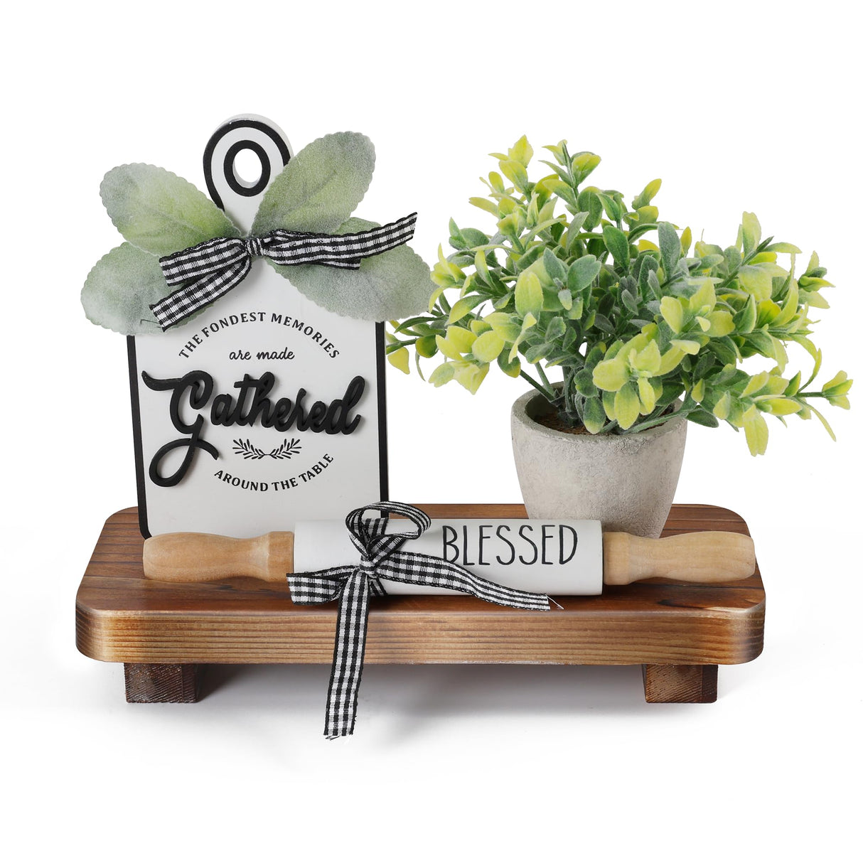 Farmhouse Wood Tray Rustic Wooden Pedestal 9 * 4 * 1.5 inches Decorative Wood Riser for Farmhouse Kitchen Counter Bathroom Room Decor (Dark Brown) Liswit