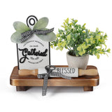 Farmhouse Wood Tray Rustic Wooden Pedestal 9 * 4 * 1.5 inches Decorative Wood Riser for Farmhouse Kitchen Counter Bathroom Room Decor (Dark Brown) Liswit