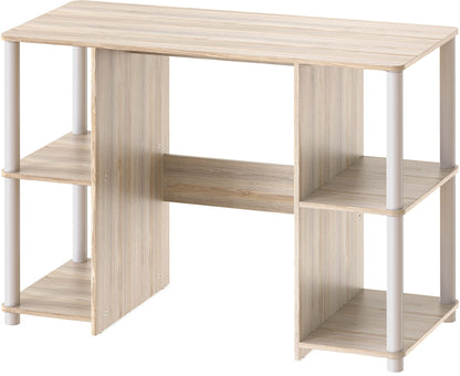 SHW Home Office Wood Desk with Double Sided Shelves, Oak - WoodArtSupply