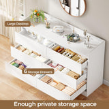BEWISHOME White Dresser for Bedroom, 6 Drawer Dresser Chest of Drawers, Wood Dressers for Closet, Wide Modern Dressers with Fence for Living Room, Hallway, Entryway, TV Stand, White KCG04W BEWISHOME