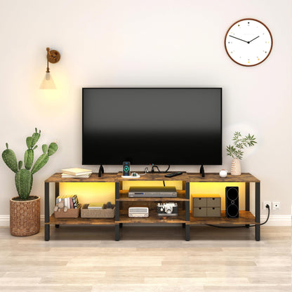 HHETOGOL LED TV Stand with Power Outlet for Living Room+75 Inch Wood TV Media Console for 45/55/65/75 inch TVs，Industrial TV Stand，TV Stand Media Entertainment Center，Black 1LTV07BE - WoodArtSupply