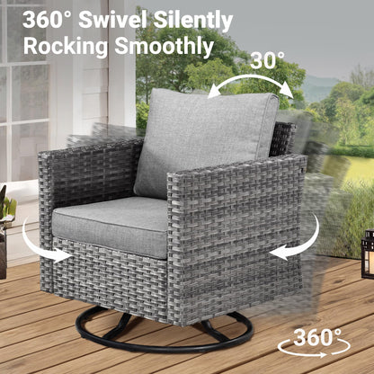 ovios Patio Furniture Set, 8 Piece Outdoor Wicker Sofa with Swivel Rocking Chairs and Comfy Cushions, High Back Rattan Couch Conversation Set, Dark Grey - WoodArtSupply