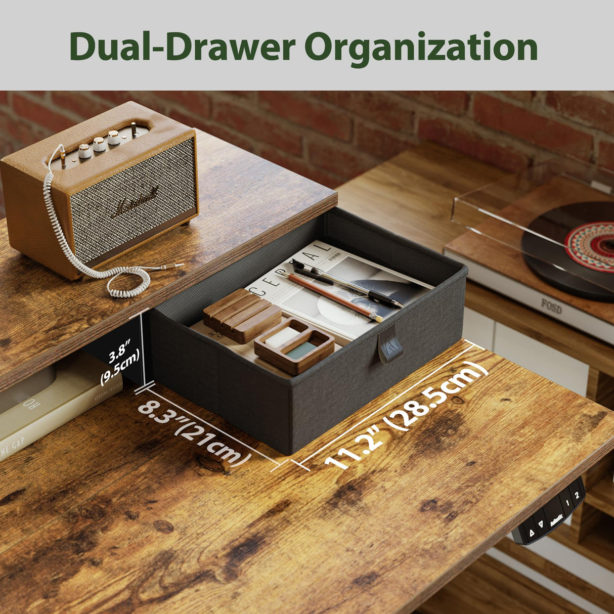 Agilestic 53 x 24 Inches Height Adjustable Electric Standing Desk with 2 Drawers, Stand Up Electric Desk Adjustable Height, Sit Stand Computer Gaming Table with Splice Board, Rustic Brown Agilestic