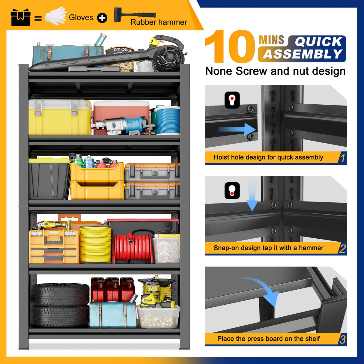 72''H Garage Shelving Heavy Duty Storage Shelves, 5 Tier Adjustable Metal Storage Rack, industrial storage shelves, Steel Shelving, garage shelving units and storage, (23.6"D x 47.3"W x 72"H) SFTORMAS