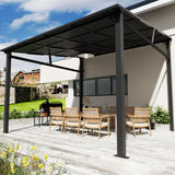 EBE 12' x 12' Hardtop Gazebo, Heavy Duty Lean to Metal Gazebos Outdoor Pergola, Wall Mounted Gazebo with Galvanized Steel, Patio Roof Awning for Patio, Deck, Backyard EBE