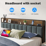 Full Size Bed Frame with Headboard Storage LED Bed with Sliding Drawers and Charging Station, No Box Spring Needed, Thickened Metal Slats, Easy Assembly Yeeloon